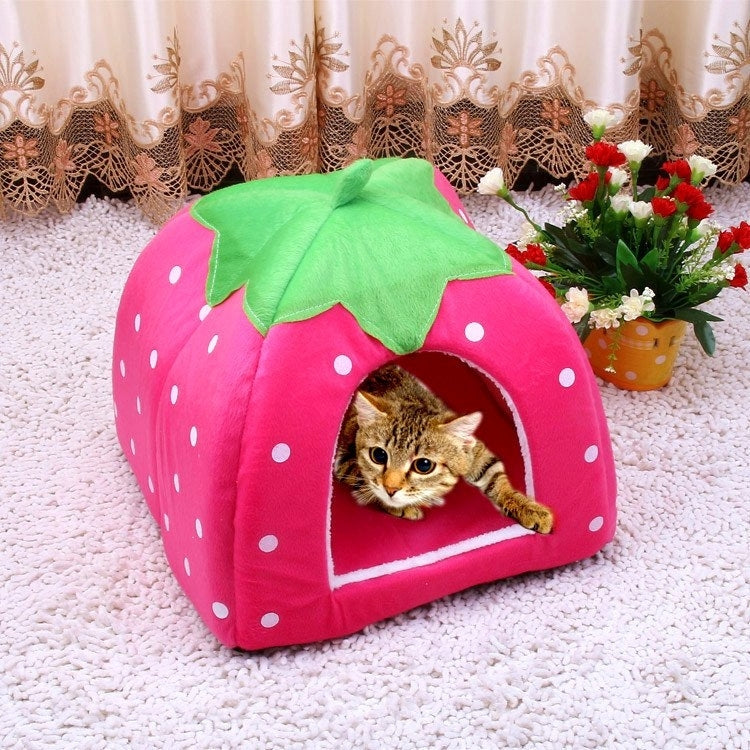Strawberry Shaped Foldable Short Plush Pet House Nest, Size: S(Red)