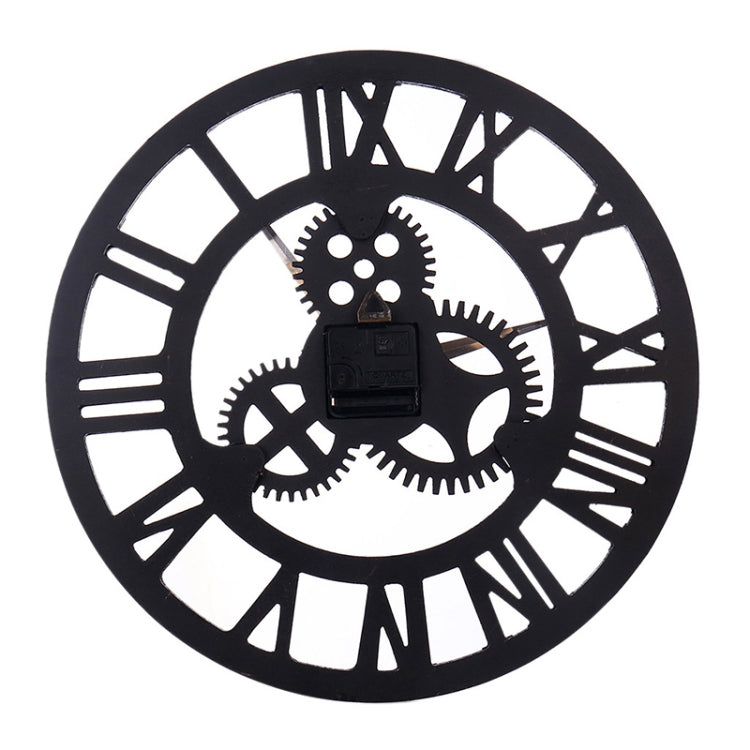 Retro Wooden Round Single-sided Gear Clock Rome Number Wall Clock, Diameter: 35cm(Silver)