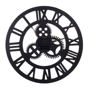Retro Wooden Round Single-sided Gear Clock Rome Number Wall Clock, Diameter: 35cm(Silver)