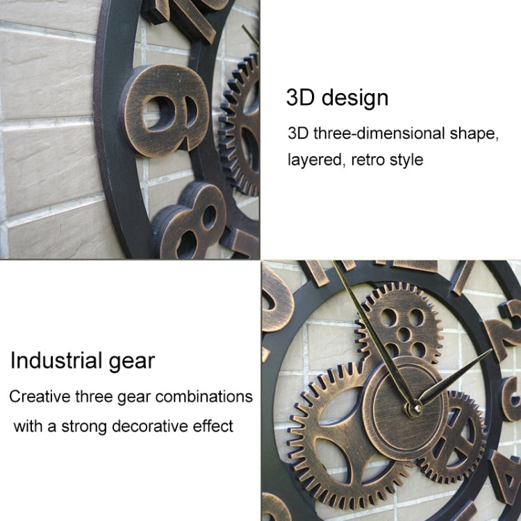 Retro Wooden Round Single-sided Gear Clock Rome Number Wall Clock, Diameter: 35cm(Silver)