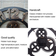 Retro Wooden Round Single-sided Gear Clock Number Wall Clock, Diameter: 50cm (Silver)
