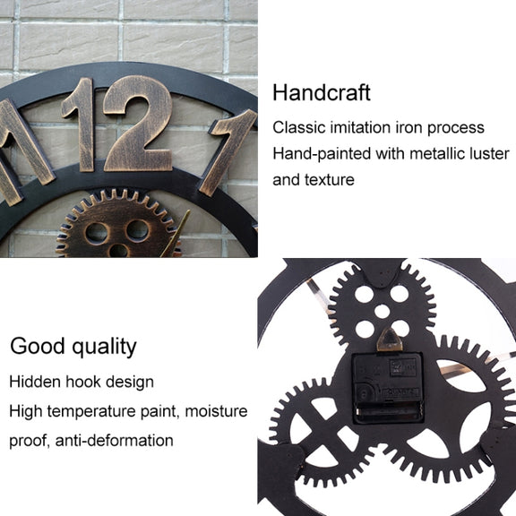Retro Wooden Round Single-sided Gear Clock Number Wall Clock, Diameter: 50cm (Silver)