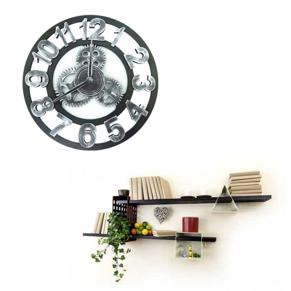 Retro Wooden Round Single-sided Gear Clock Number Wall Clock, Diameter: 50cm (Silver)