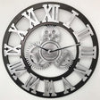 Retro Wooden Round Single-sided Gear Clock Rome Number Wall Clock, Diameter: 80cm (Silver) - Wall Clock by PMc TechLife | Online Shopping South Africa | PMc TechLife | Buy Now Pay Later Mobicred