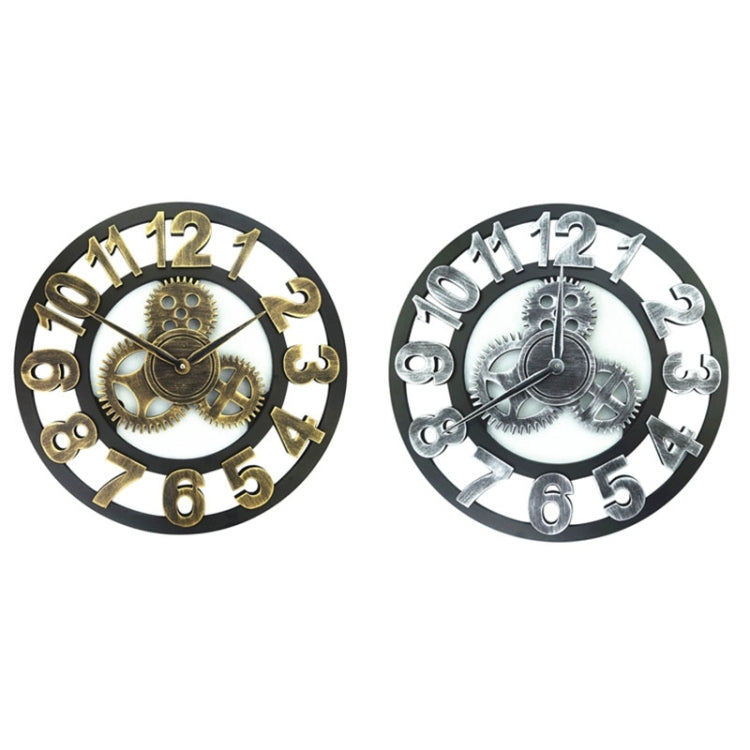 Retro Wooden Round Single-sided Gear Clock Arabic Number Wall Clock, Diameter: 30cm (Silver)