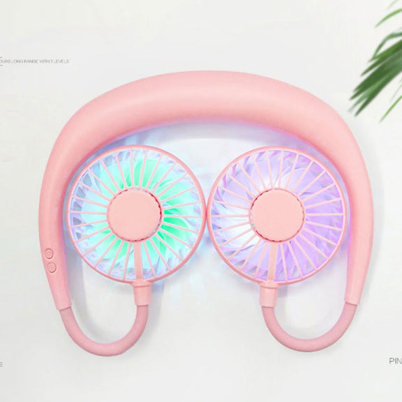 Creative Mini Hanging Neck Type Fan Outdoor LED Fan (Pink)