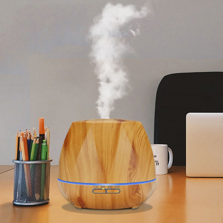 Diamond Wood Grain Remote Control Ultrasonic Humidifier Aromatherapy Machine Automatic Alcohol Sprayer with LED Lights, Capacity: 400mL, EU Plug (Light Wood Color)