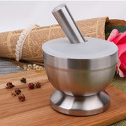 Kitchen Stainless Steel Garlic Food Mortar with Cover, Size: Small