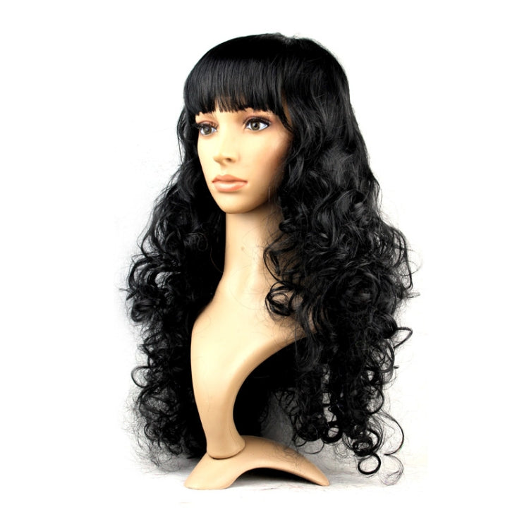 Colorful Wild-Curl Up Party Headwear Wavy Long PET Wigs For Female(Black)