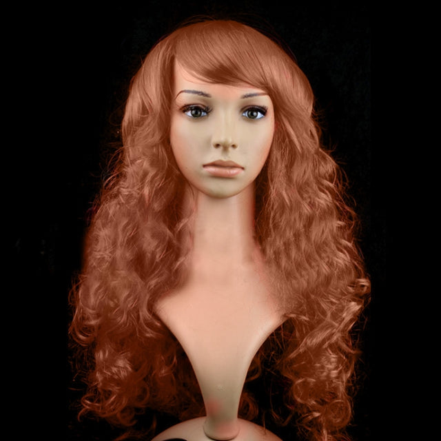 Colorful Wild-Curl Up Party Headwear Wavy Long PET Wigs For Female(Brown)