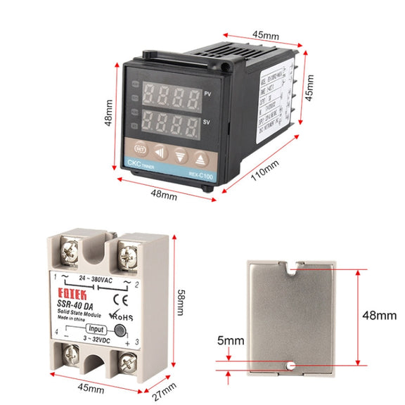 6600W REX-C100 Thermostat + Heat Sink + Thermocouple + SSR-60 DA Solid State Module Intelligent Temperature Control Kit