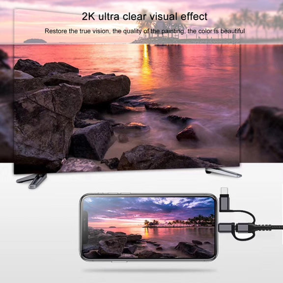 3 in 1 Micro USB + USB-C / Type-C + 8 Pin to HDMI HDTV Cable(Black)