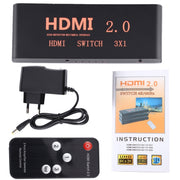 3X1 4K/60Hz HDMI 2.0 Switch with Remote Control, EU Plug