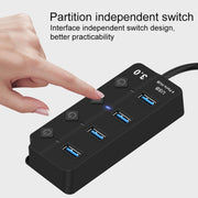 Onten 5301 USB 3.0 Male to 4 USB 2.0 Female Splitter Extender with Independent Switch