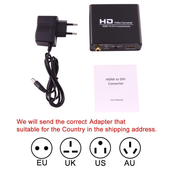NEWKENG X5 HDMI to DVI with Audio 3.5mm Coaxial Output Video Converter, US Plug