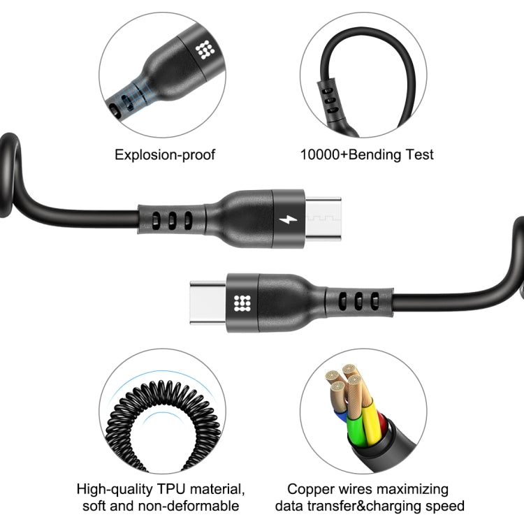 HAWEEL 1.5m 5A USB-C / Type-C to USB-C / Type-C Retractable Coiled PD Fast Charging Cable