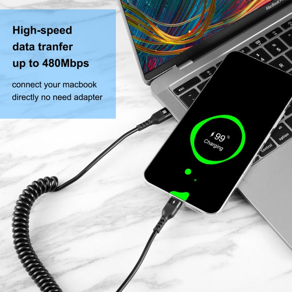 HAWEEL 1.5m 5A USB-C / Type-C to USB-C / Type-C Retractable Coiled PD Fast Charging Cable