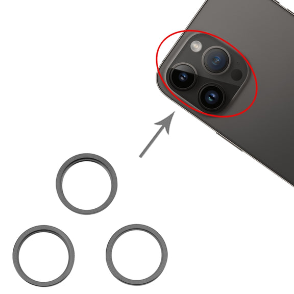 For iPhone 14 Pro 3PCS Rear Camera Glass Lens Metal Outside Protector Hoop Ring(Black)