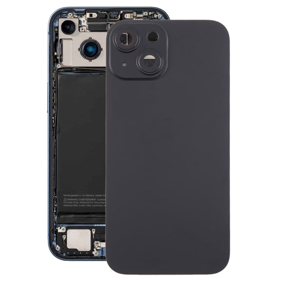 For iPhone 15 Plus Glass Battery Back Cover with Camera Lens Cover(Black)