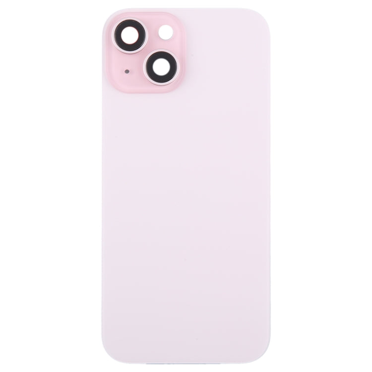 For iPhone 15 Plus Glass Battery Back Cover with Camera Lens Cover(Pink)