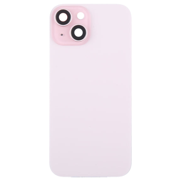 For iPhone 15 Plus Glass Battery Back Cover with Camera Lens Cover(Pink)