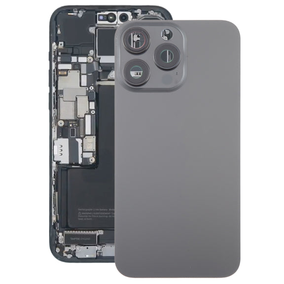 For iPhone 15 Pro Glass Battery Back Cover with Camera Lens Cover(Black)