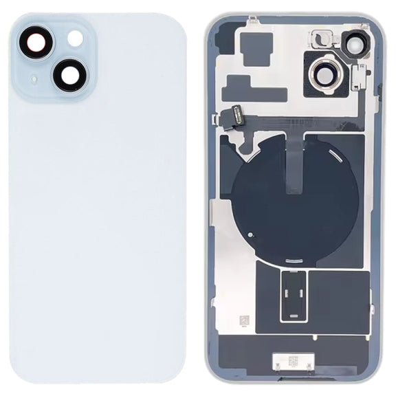 For iPhone 15 Plus Glass Battery Back Cover with Flash Bracket + Wireless Charging Module(Blue)