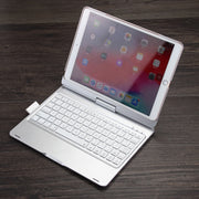 F102AS For iPad 10.2 inch Colorful Backlit Rotatable Bluetooth Keyboard Leather Tablet Case with Pen Slot Function (Silver)