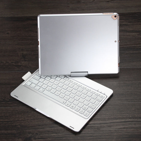F102AS For iPad 10.2 inch Colorful Backlit Rotatable Bluetooth Keyboard Leather Tablet Case with Pen Slot Function (Silver)