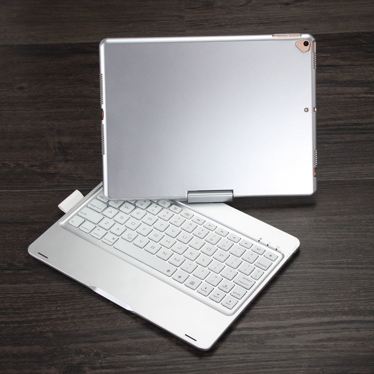 F102AS For iPad 10.2 inch Colorful Backlit Rotatable Bluetooth Keyboard Leather Tablet Case with Pen Slot Function (Silver)
