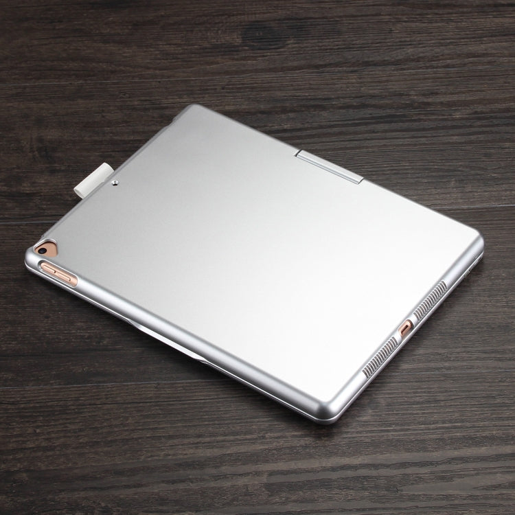 F102AS For iPad 10.2 inch Colorful Backlit Rotatable Bluetooth Keyboard Leather Tablet Case with Pen Slot Function (Silver)