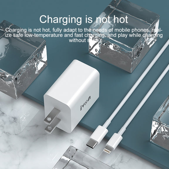 IVON AD48 18W PD Fast Charger + USB-C / Type-C to 8 Pin Data Cable Set, US Plug