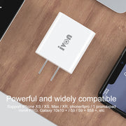 IVON AD48 18W PD Fast Charger + USB-C / Type-C to 8 Pin Data Cable Set, US Plug