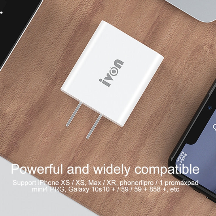 IVON AD48 18W PD Fast Charger + USB-C / Type-C to 8 Pin Data Cable Set, US Plug