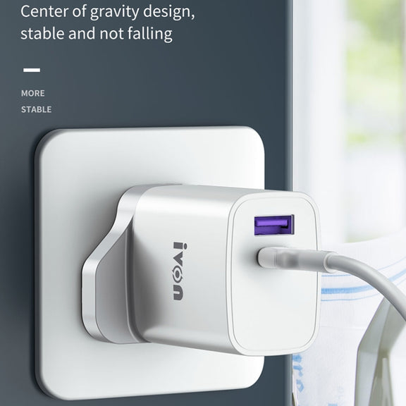 IVON AD52 18W USB-C / Type-C + USB Dual Port PD Fast Charge(US Plug)