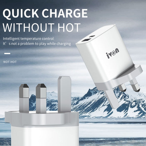 IVON AD52 18W USB-C / Type-C + USB Dual Port PD Fast Charge(US Plug)
