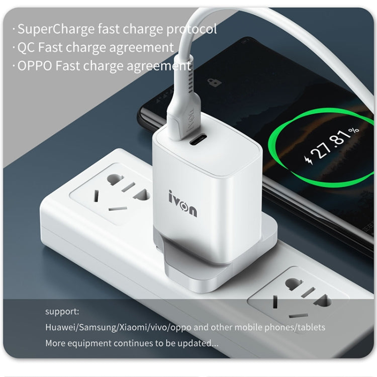 IVON AD52 18W USB-C / Type-C + USB Dual Port PD Fast Charge(US Plug)