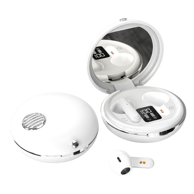 HXSJ Air-S28 TWS Bluetooth 5.3 True Wireless HiFi Stereo Make-up Mirror Earphones with Charging Case (White)