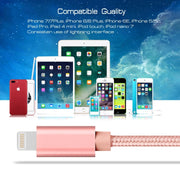 3m 3A Woven Style Metal Head 8 Pin to USB Data / Charger Cable(Rose Gold)