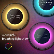 NewRixing NR-3500 Multi-function Atmosphere Light Wireless Charging Bluetooth Speaker with Hands-free Call Function, Support TF Card & USB & FM & AUX(Black)