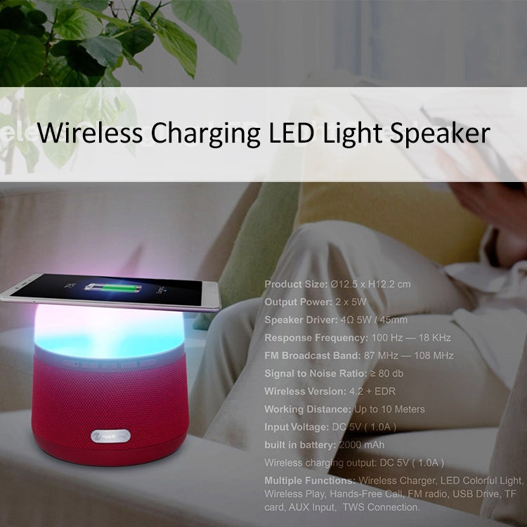 NewRixing NR-3500 Multi-function Atmosphere Light Wireless Charging Bluetooth Speaker with Hands-free Call Function, Support TF Card & USB & FM & AUX (Grey)