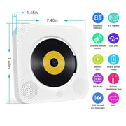 The Second Generation Portable Digital Display Bluetooth Speaker CD Player with Remote Control (White)