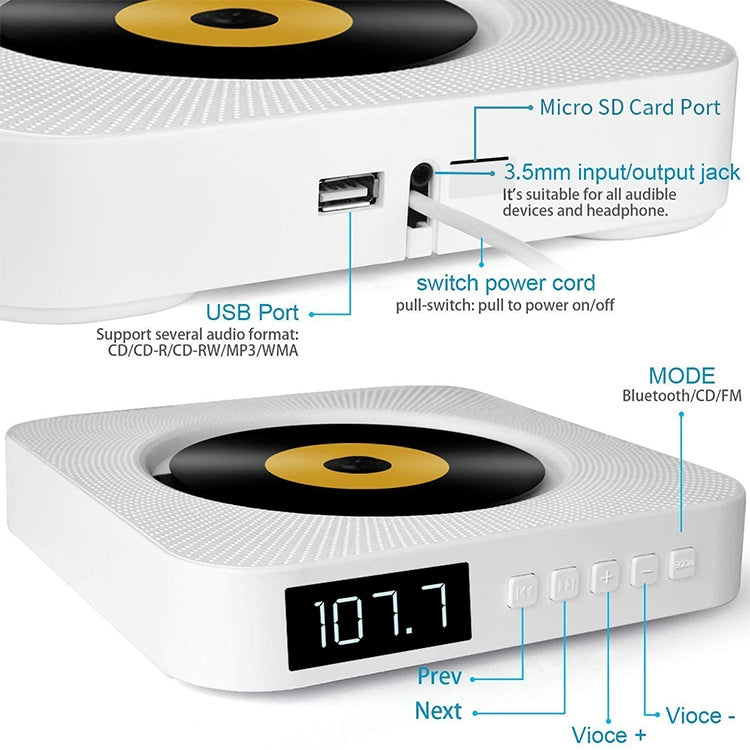 The Second Generation Portable Digital Display Bluetooth Speaker CD Player with Remote Control (Black)