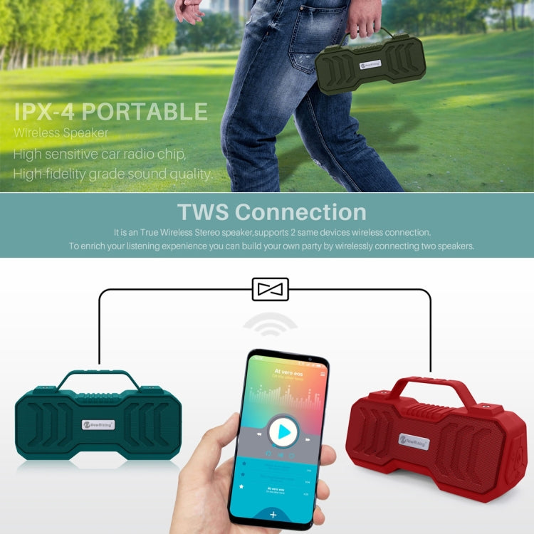 NewRixing NR-4500 Portable Wireless Bluetooth Stereo Speaker Support TWS / FM Function Speaker(Army Green)