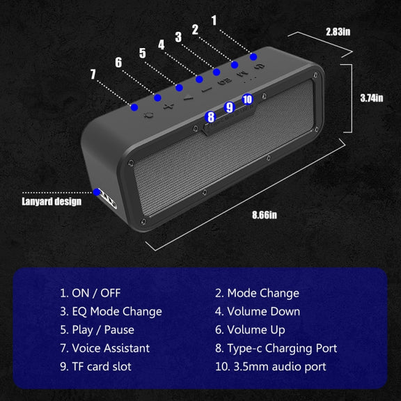 XDOBO Wake 1983 IPX7 Water-resistant Portable Outdoor Wireless Bluetooth Speaker (Black)