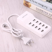 5V 2.4A / 2.1A / 1A 10-Port USB Charger Adapter, EU Plug(White)