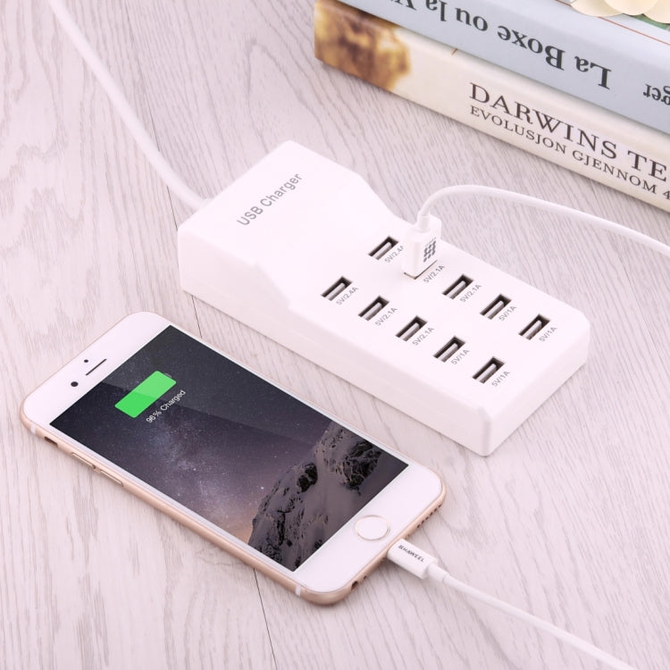 5V 2.4A / 2.1A / 1A 10-Port USB Charger Adapter, EU Plug(White)