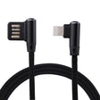 1m 2.4A Output USB to 8 Pin Double Elbow Design Nylon Weave Style Data Sync Charging Cable(Black) - Normal Style Cable by PMC TechLife | Online Shopping South Africa | PMC TechLife | Buy Now Pay Later Mobicred