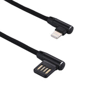 1m 2.4A Output USB to 8 Pin Double Elbow Design Nylon Weave Style Data Sync Charging Cable(Black)