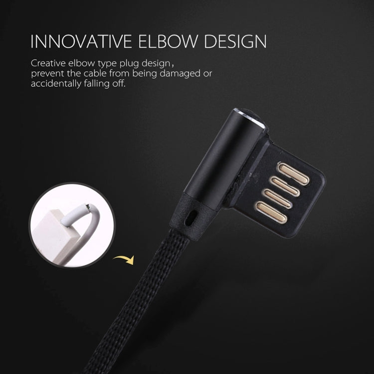 1m 2.4A Output USB to 8 Pin Double Elbow Design Nylon Weave Style Data Sync Charging Cable(Black)
